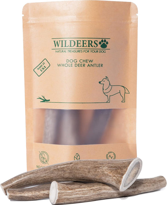 Premium Deer Antlers for Dogs - Dog Antler Chews - Made in USA, Naturally Shed, Healthy Treat - Grade A, 5-7 In, 3 Pieces, Long Lasting Antler Chew Bones for Aggressive Chewers (Medium)